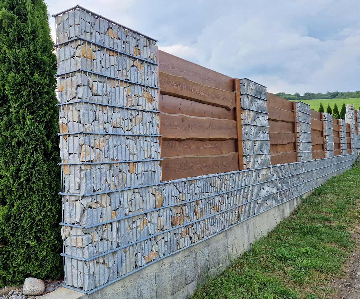kombination gabione und holz