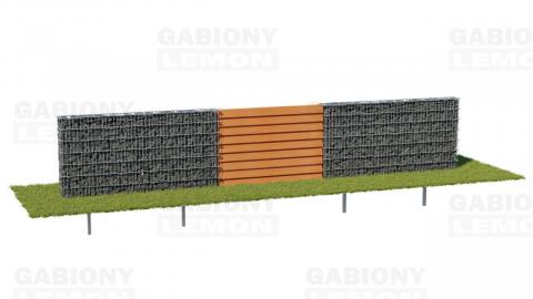PREMIUM‑Gabionenzaun + Holzfüllung (Holzlatten)